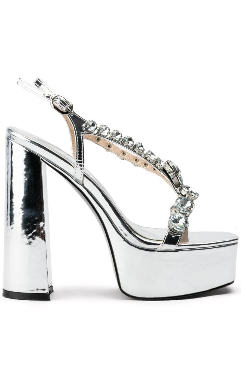 AZALEA WANG BROADWAY PLATFORM CHUNKY SANDAL IN SILVER