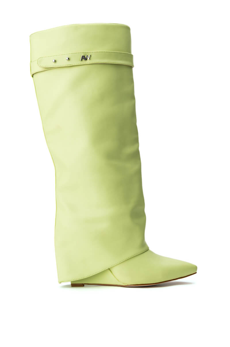 AZALEA WANG MELINA FOLD OVER WEDGE BOOT IN SUNNY LIME