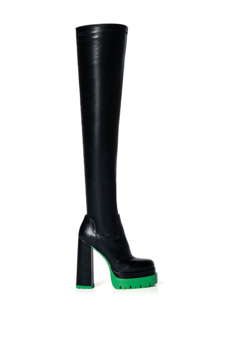 AZALEA WANG CHAR THIGH HIGH BLACK BOOT IN GREEN