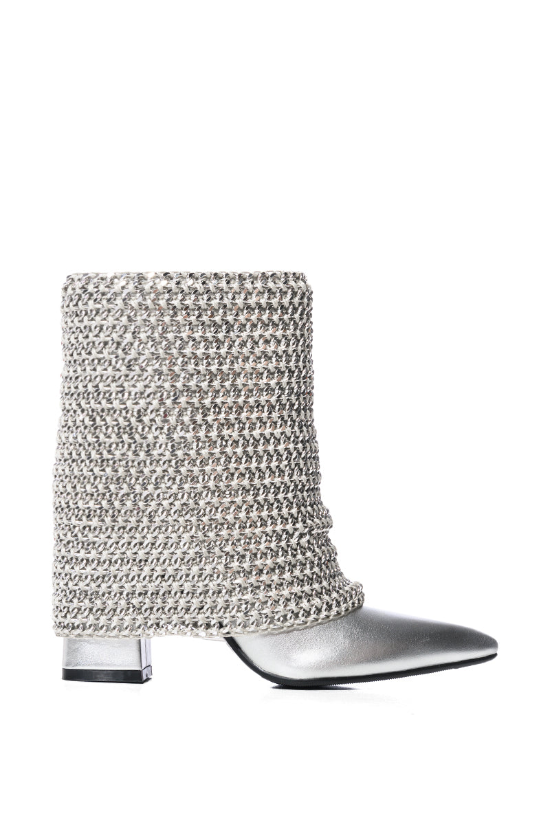 AZALEA WANG HAVANNAH CHAIN COVERED BOOTIE IN SILVER