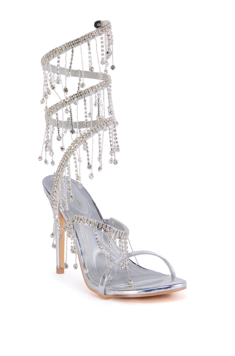 AZALEA WANG ELKE SILVER COIL DIAMOND DRIP SANDAL