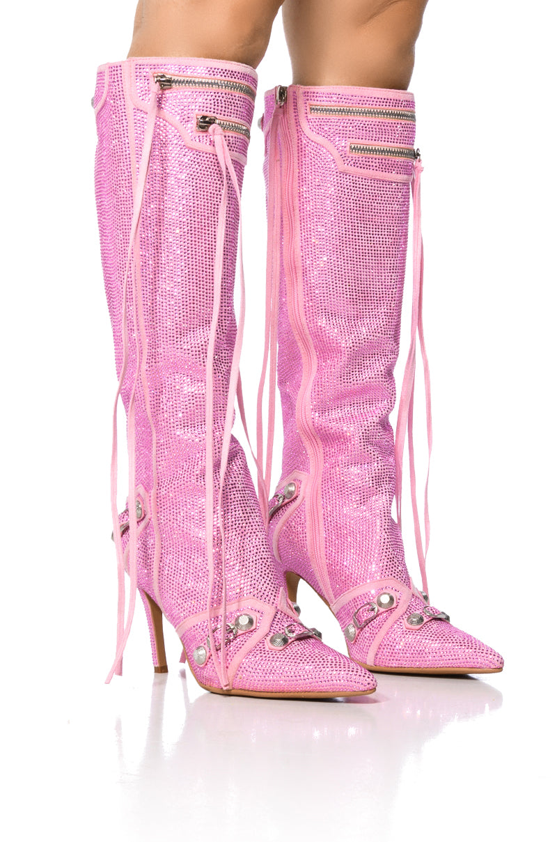 AZALEA WANG MAEVE STILETTO BOOT IN EMBELLISHED PINK