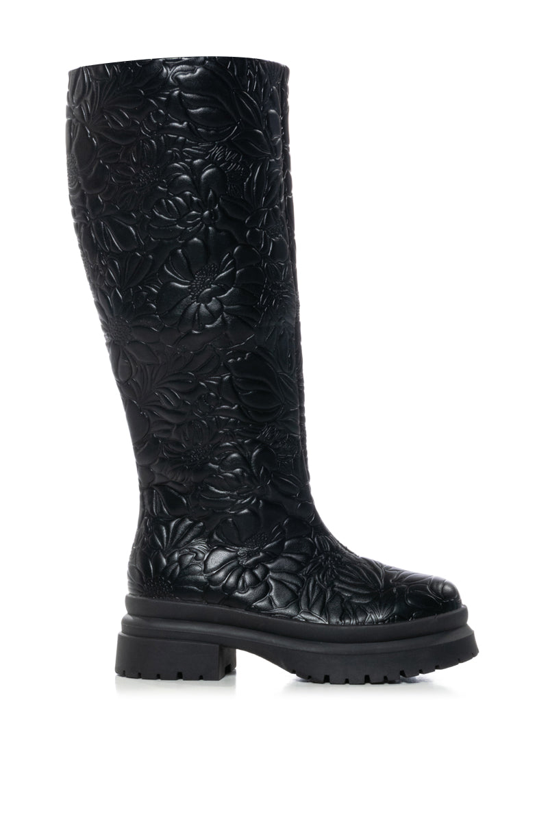 AZALEA WANG TUFFIN BLACK FLORAL EMBOSSED BOOT