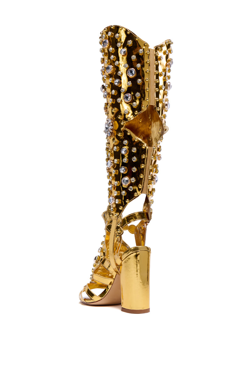 AZALEA WANG NORINNE GOLD EMBELLISHED GLADIATOR OPEN TOE SANDAL BOOT