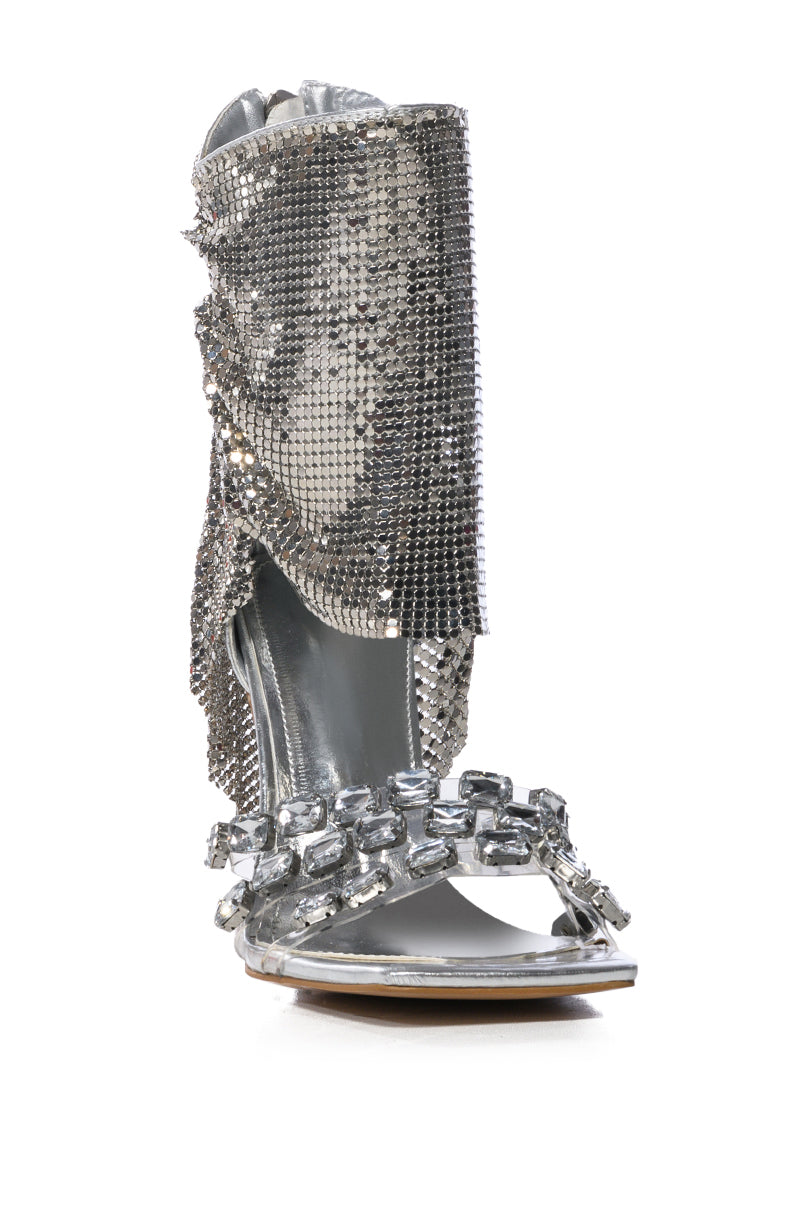 AZALEA WANG LESSIE SILVER CHAINMAIL STILETTO