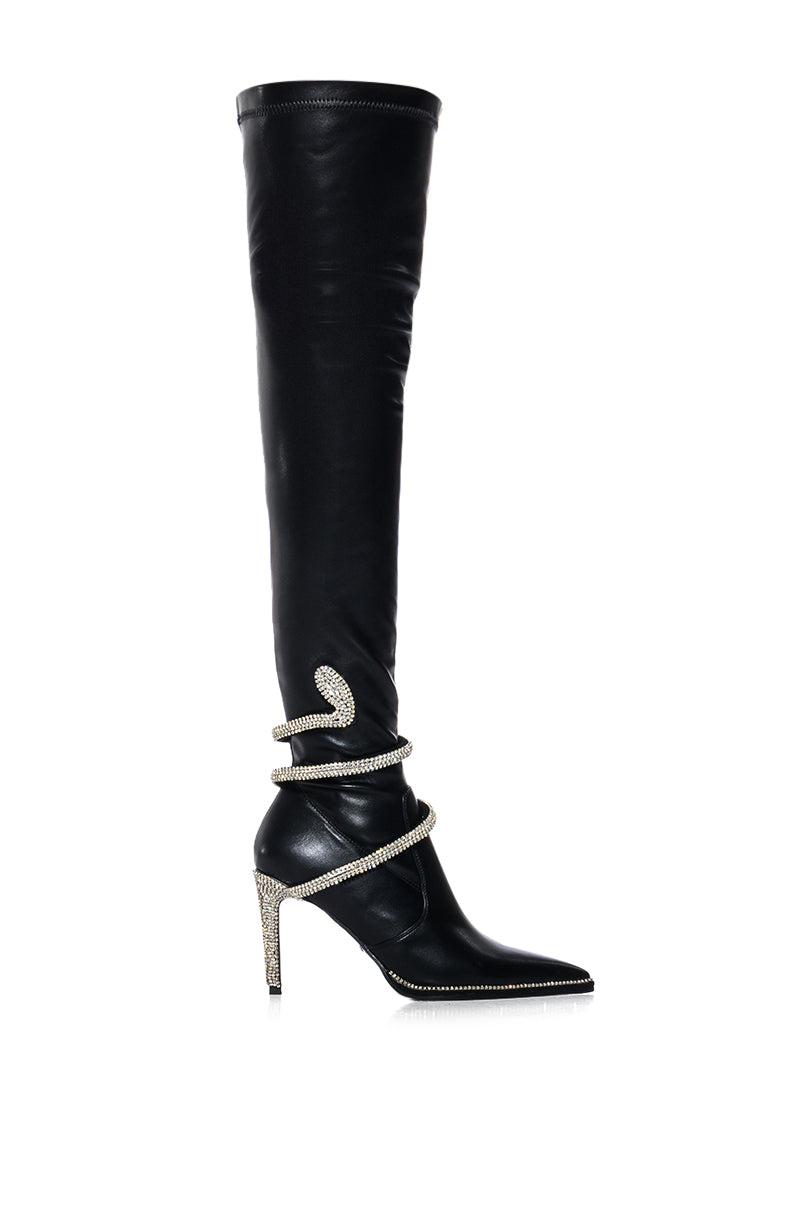 AZALEA WANG MULAN BLACK SNAKE WRAP DETAIL BOOT