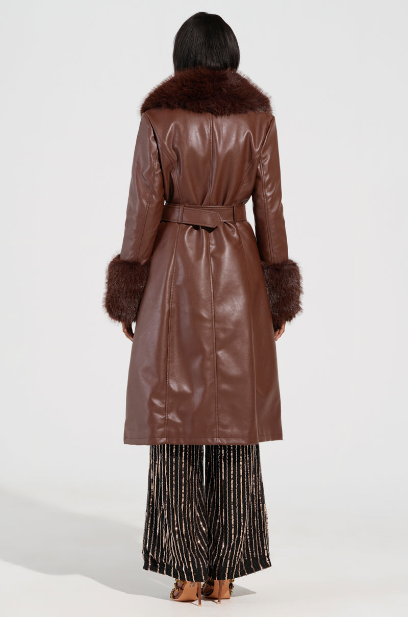 KAYA FUR LINED TRENCH IN BROWN