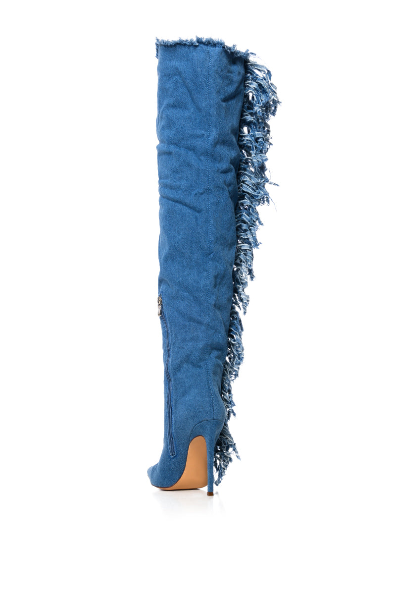 AZALEA WANG FRINGE DESIGN BOOT IN DENIM