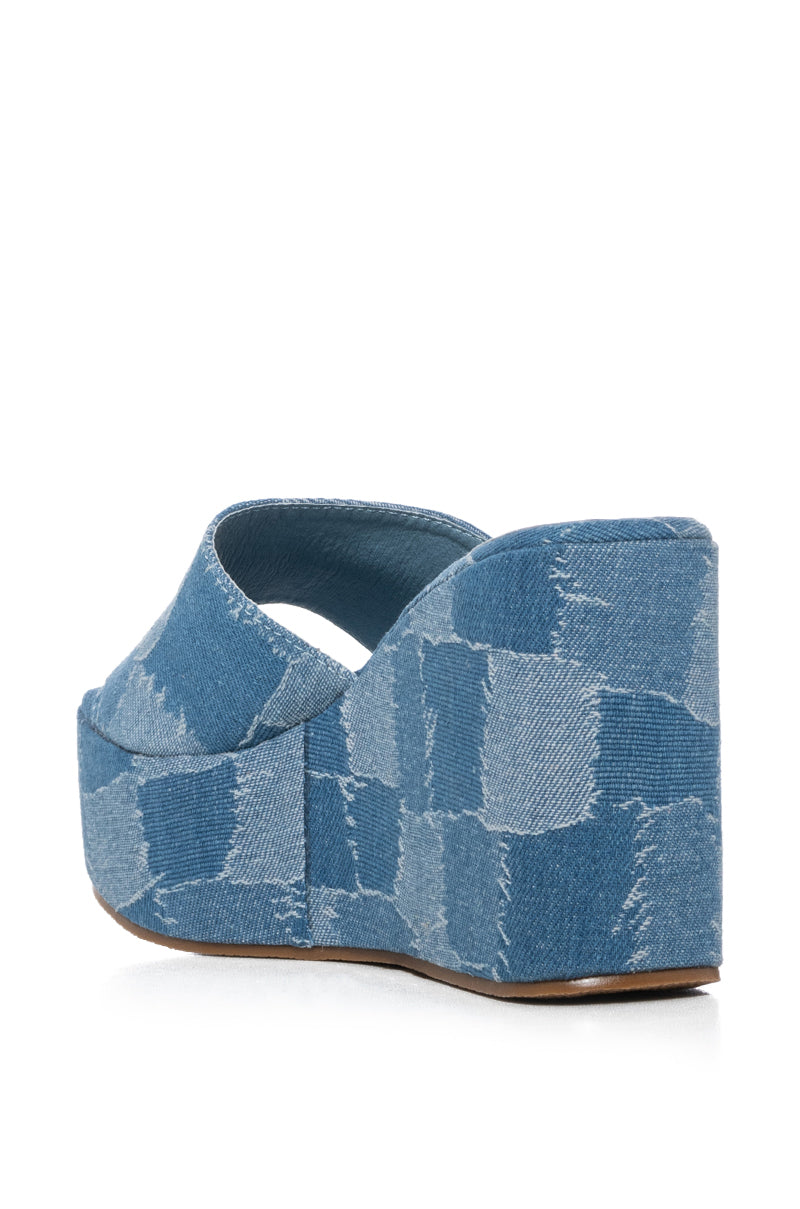 AZALEA WANG BANAS DENIM PATCHWORK FLATFORM SANDAL