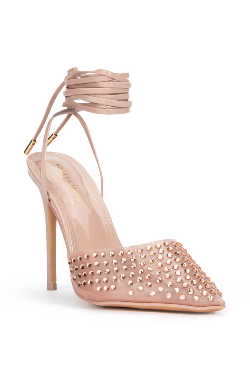 AZALEA WANG JUICY STILETTO PUMP WITH BLING IN NUDE