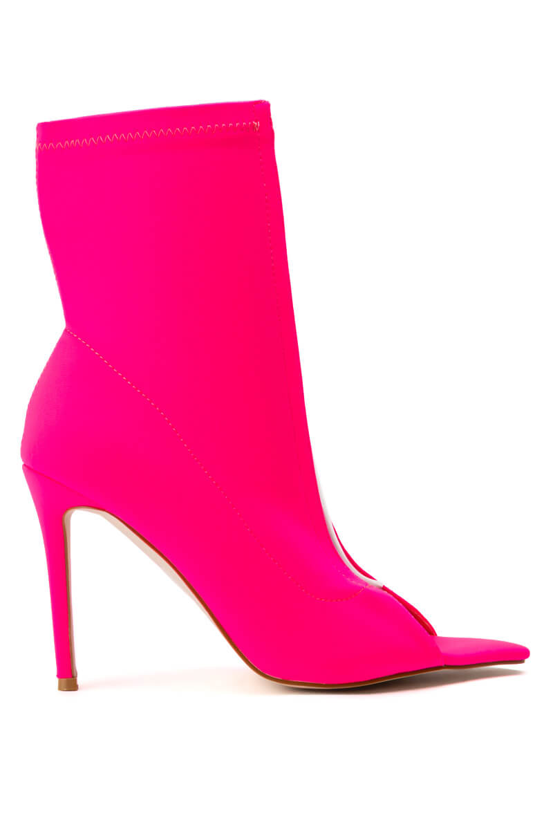 AZALEA WANG MALANI STRETCH OPEN TOE STILETTO BOOTIE IN FUCHSIA