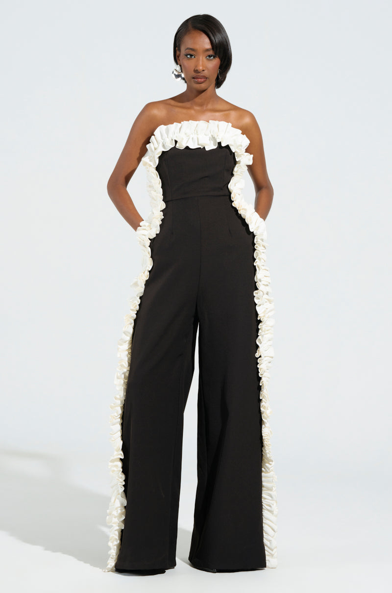 MONICA RUFFLED JUMPSUIT IN BLACK