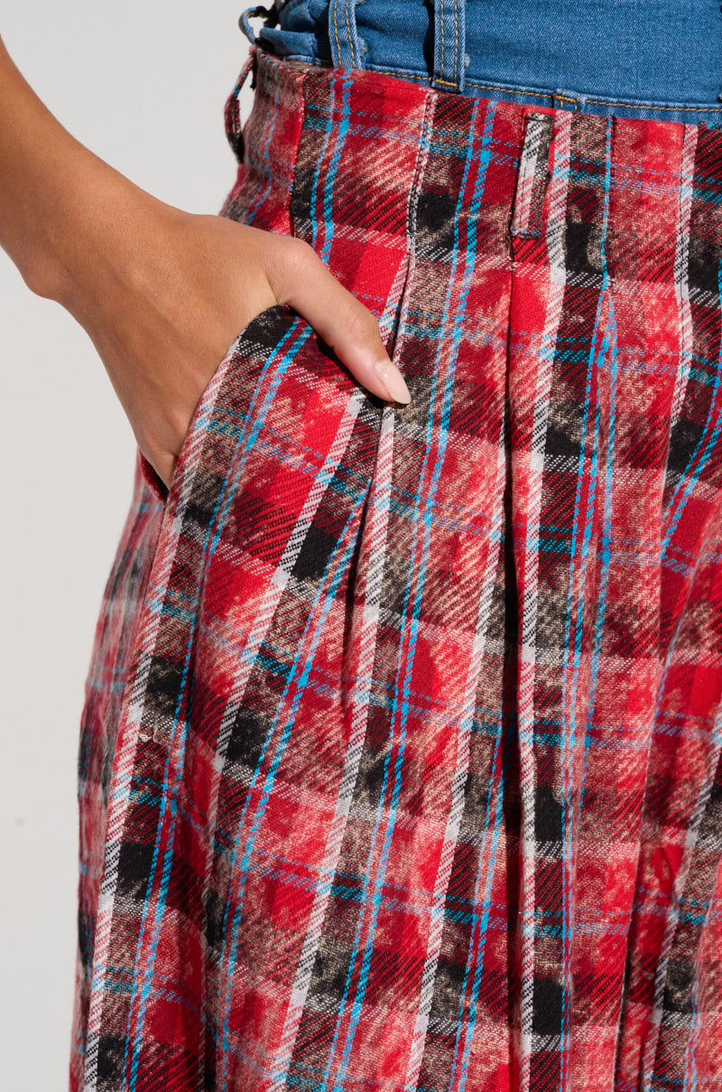 PLAID SWAGGER SLACKS IN RED MULTI