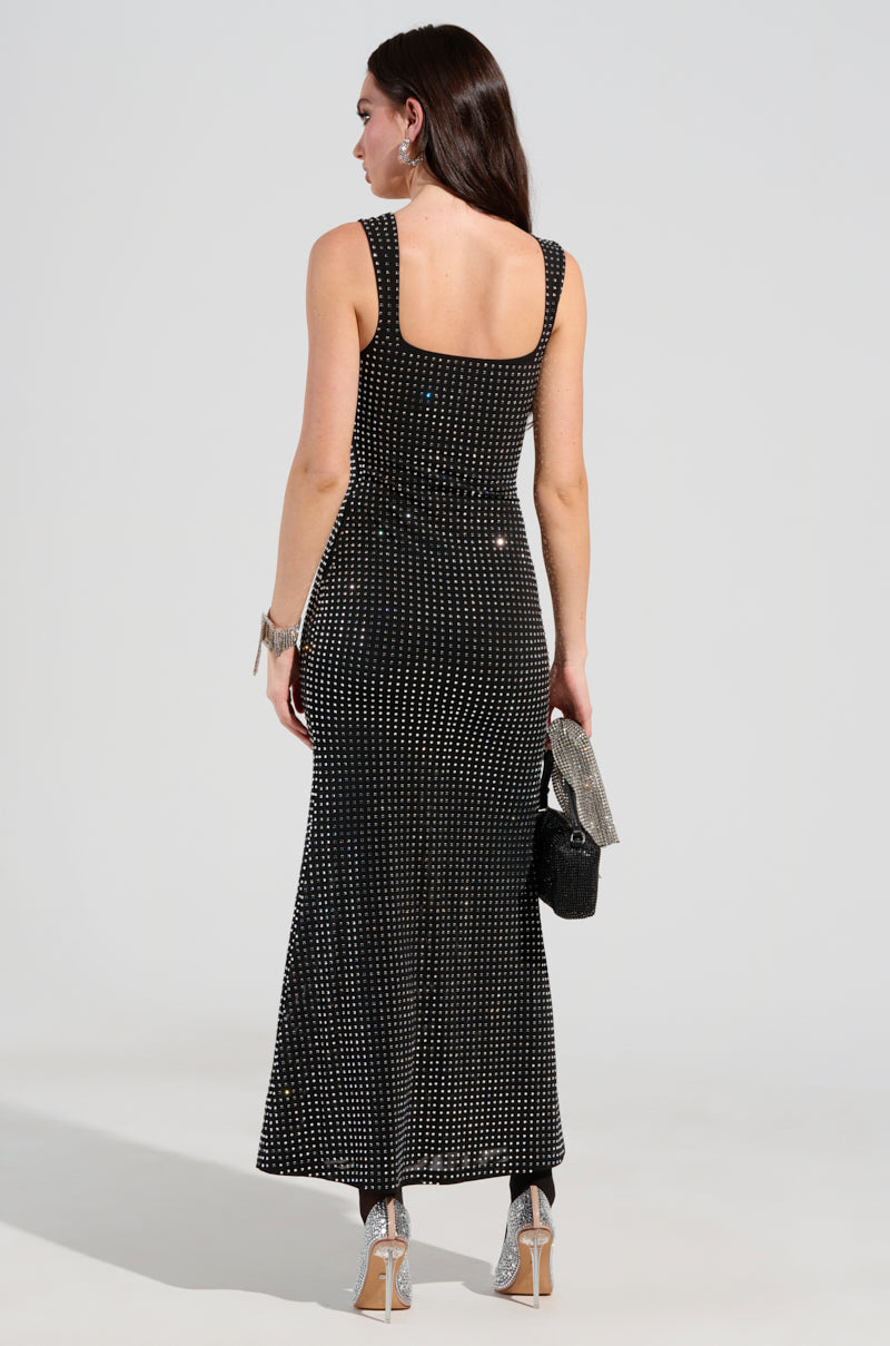 CHAMPAGNE PROBLEMS RHINESTONE MESH MAXI DRESS