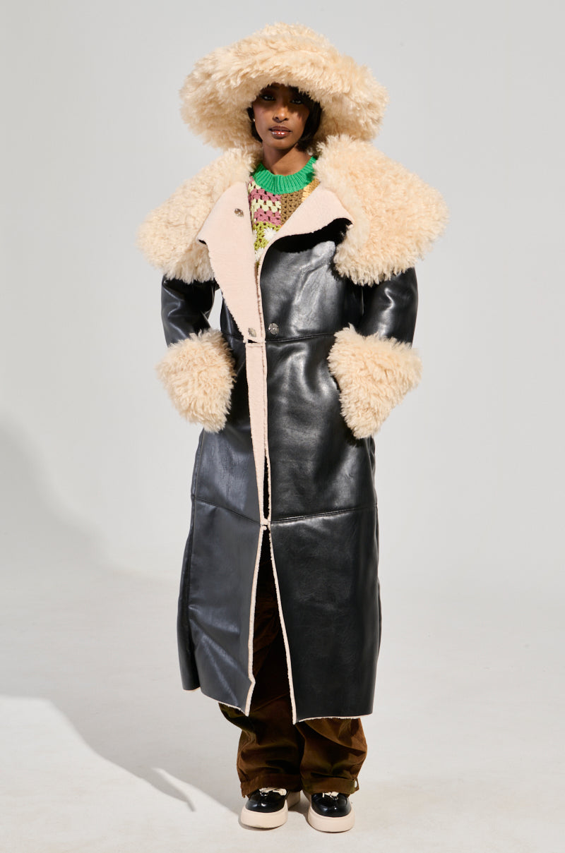 SHE GOT IT FLUFFY PU TRENCH WITH BONDED SHERPA