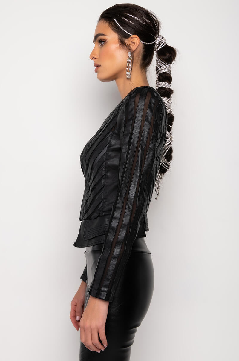 COME A LITTLE CLOSER MESH PLEATHER JACKET