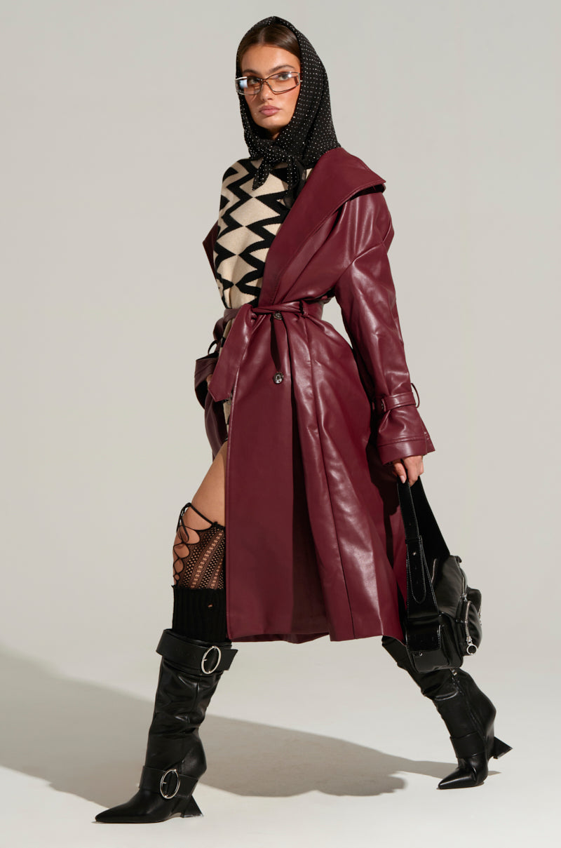 ALINNA FAUX LEATHER TRENCH