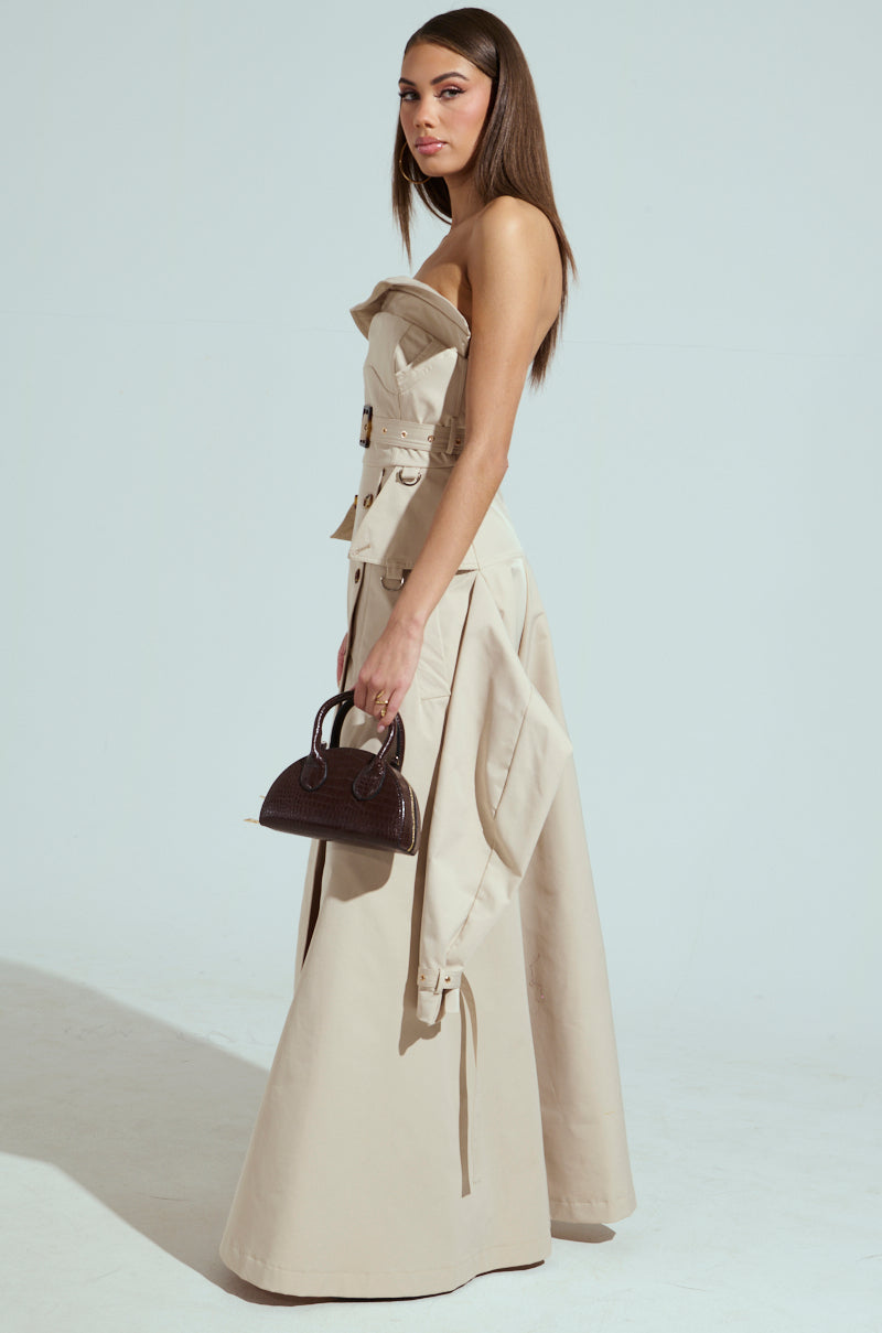 STRAPLESS TRENCH MAXI DRESS