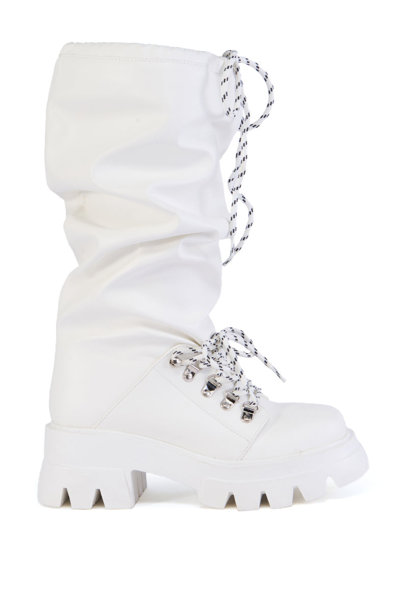 AZALEA WANG RAWNIE WHITE FAUX LEATHER CINCH BOOT