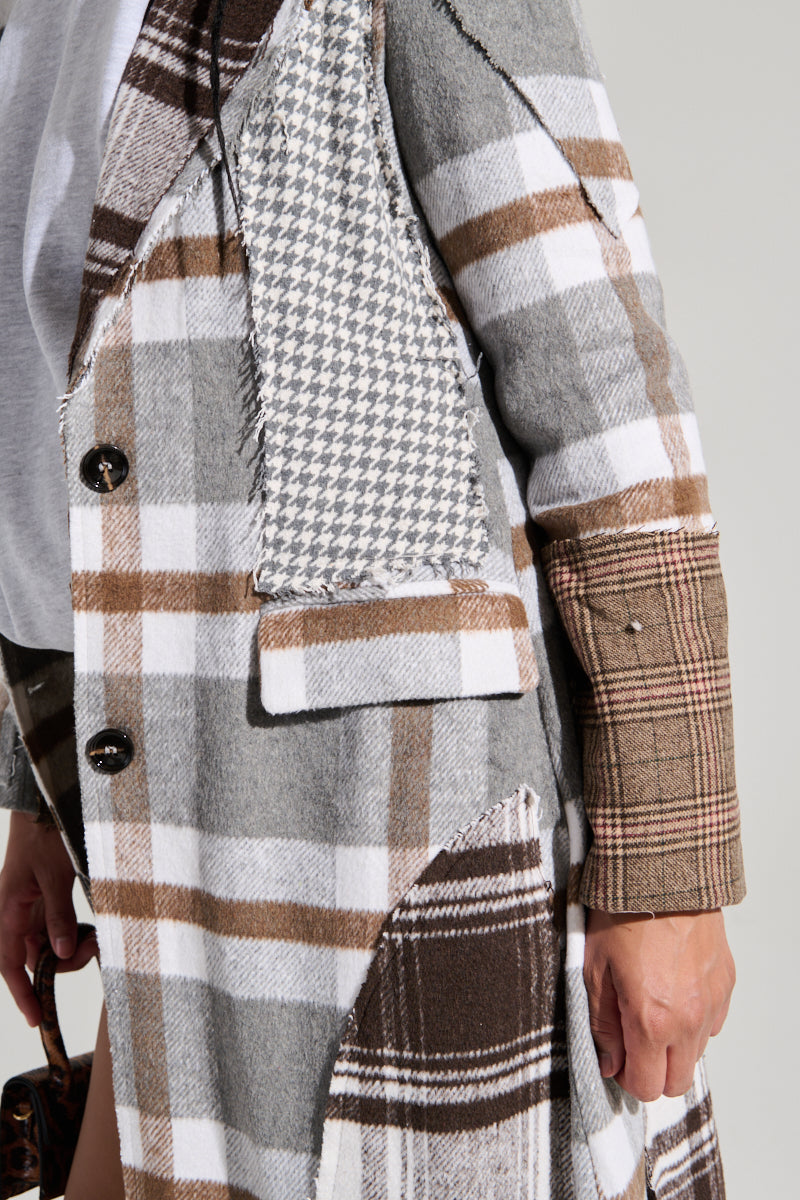 MIXED PLAID NOT FEELINGS PATCHWORK TRENCH