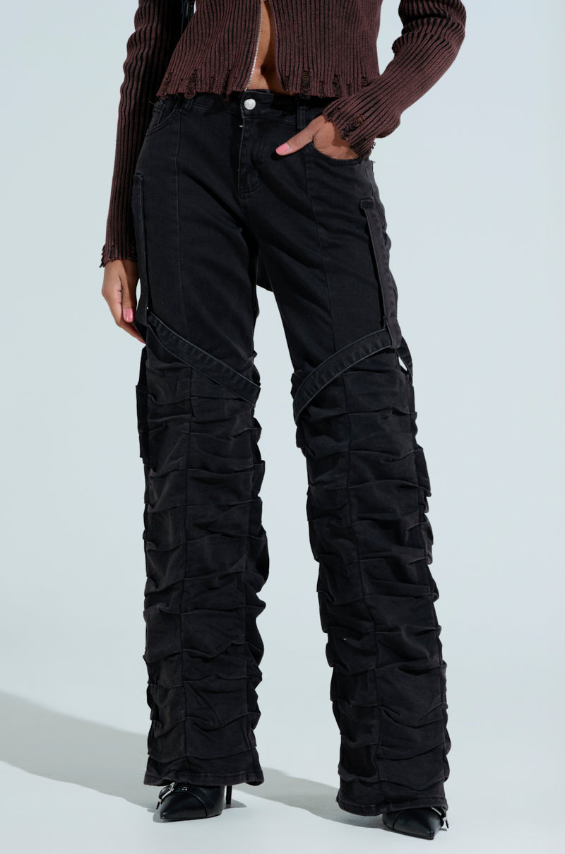 GOING CRAZY BLACK DENIM PANT WITH BUCKLE