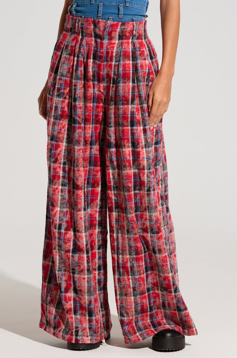 PLAID SWAGGER SLACKS IN RED MULTI