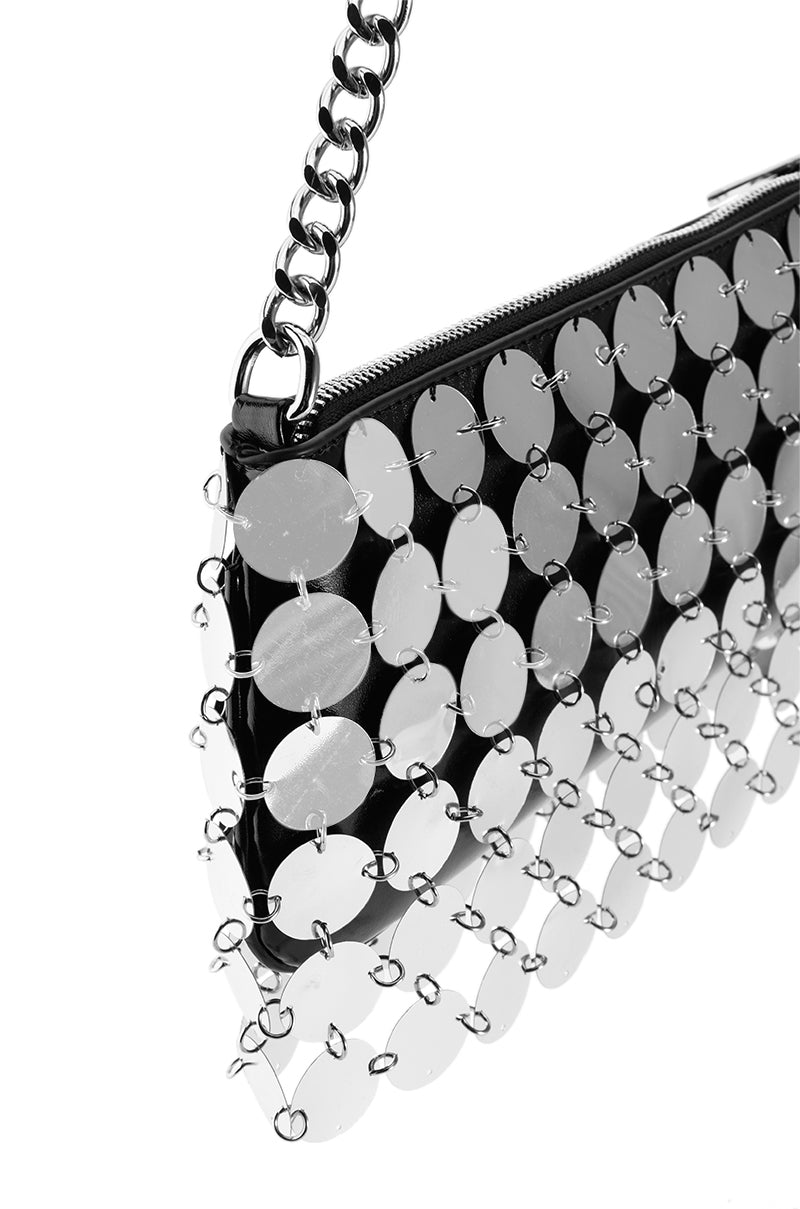 CARMELINA METALLIC SEQUIN BAG IN SILVER