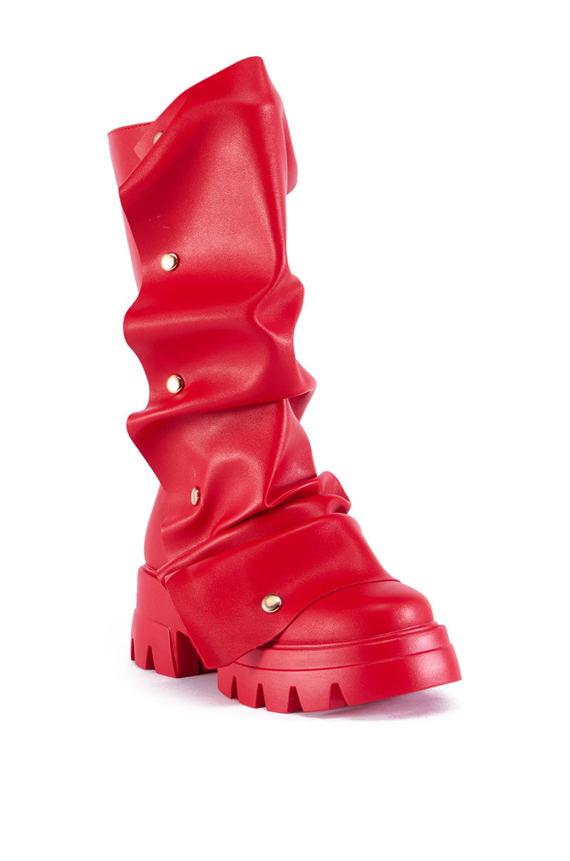 AZALEA WANG SYBEL BUTTON FLAT BOOTIE IN RED