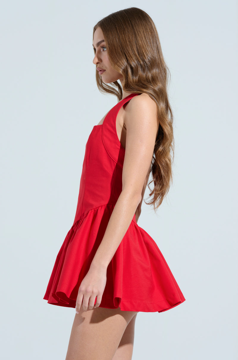 ROSALIA STRETCH LINEN MINI DRESS IN RED