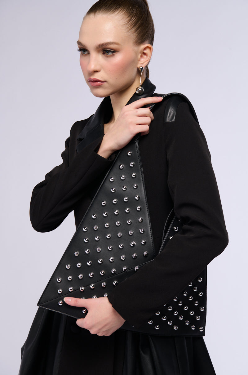 ON THE TOWN STUDDED FAUX LEATHER TOTE