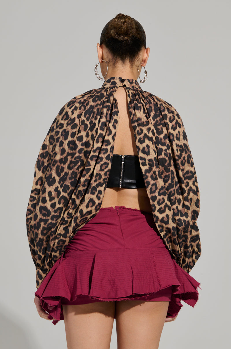 DANGEROUS GIRL LEOPARD LONG SLEEVE PUFF BLOUSE