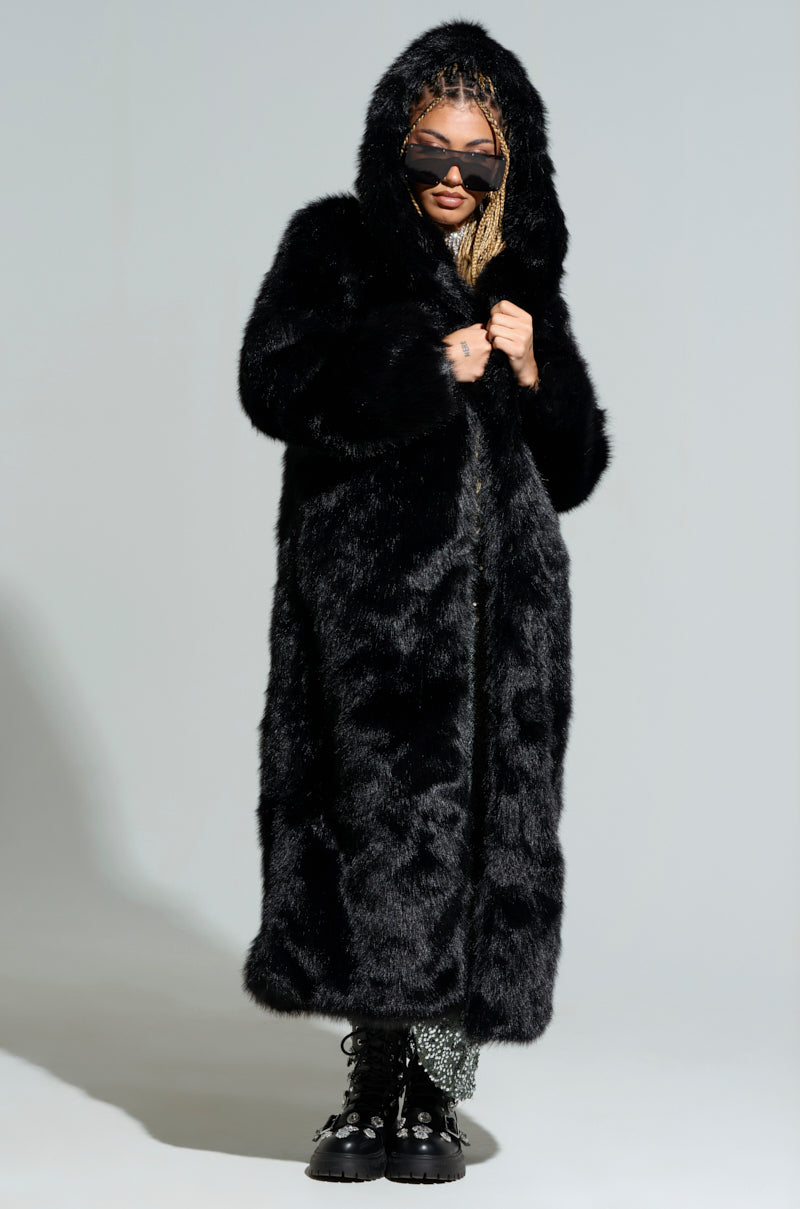 MANCHESTER HOODED FAUX FUR IN BLACK