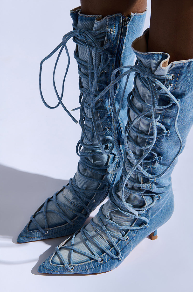 AZALEA WANG EMMALINE DENIM STILETTO BOOT