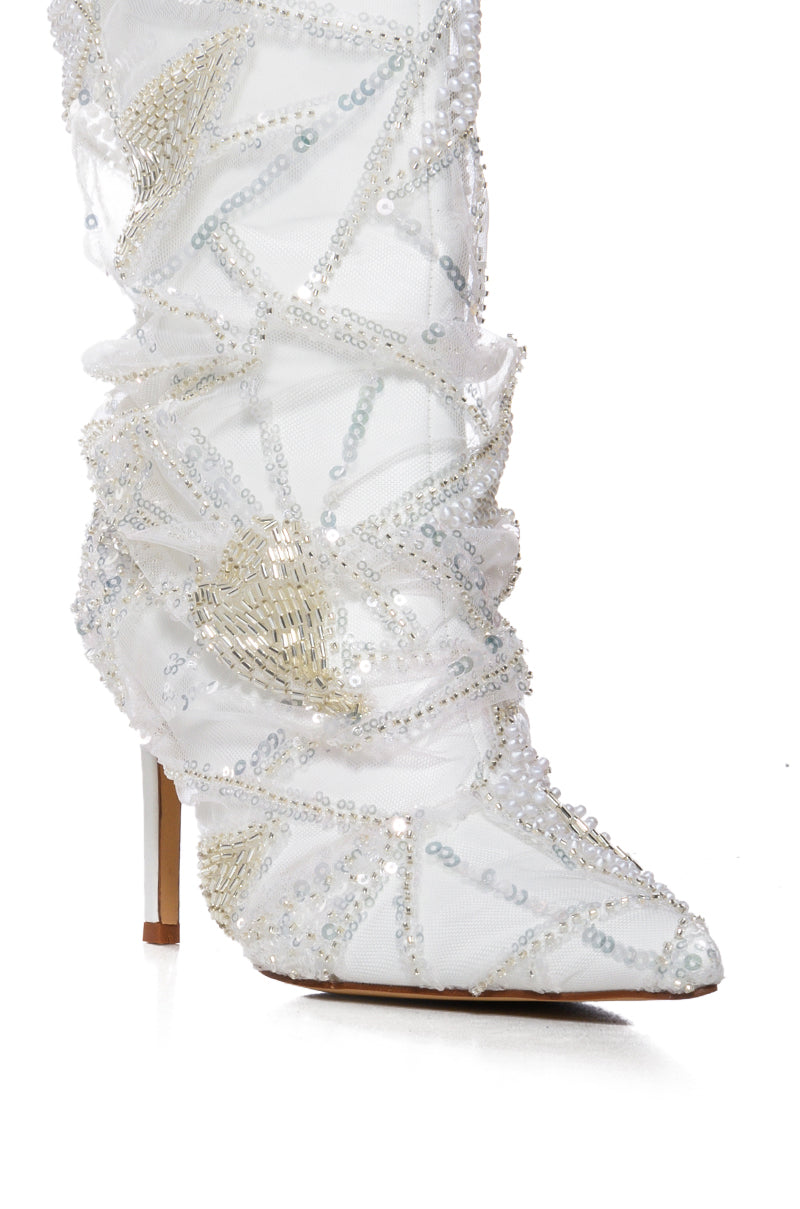 AZALEA MITSKI WHITE SEQUIN OVERLAY BOOTIE