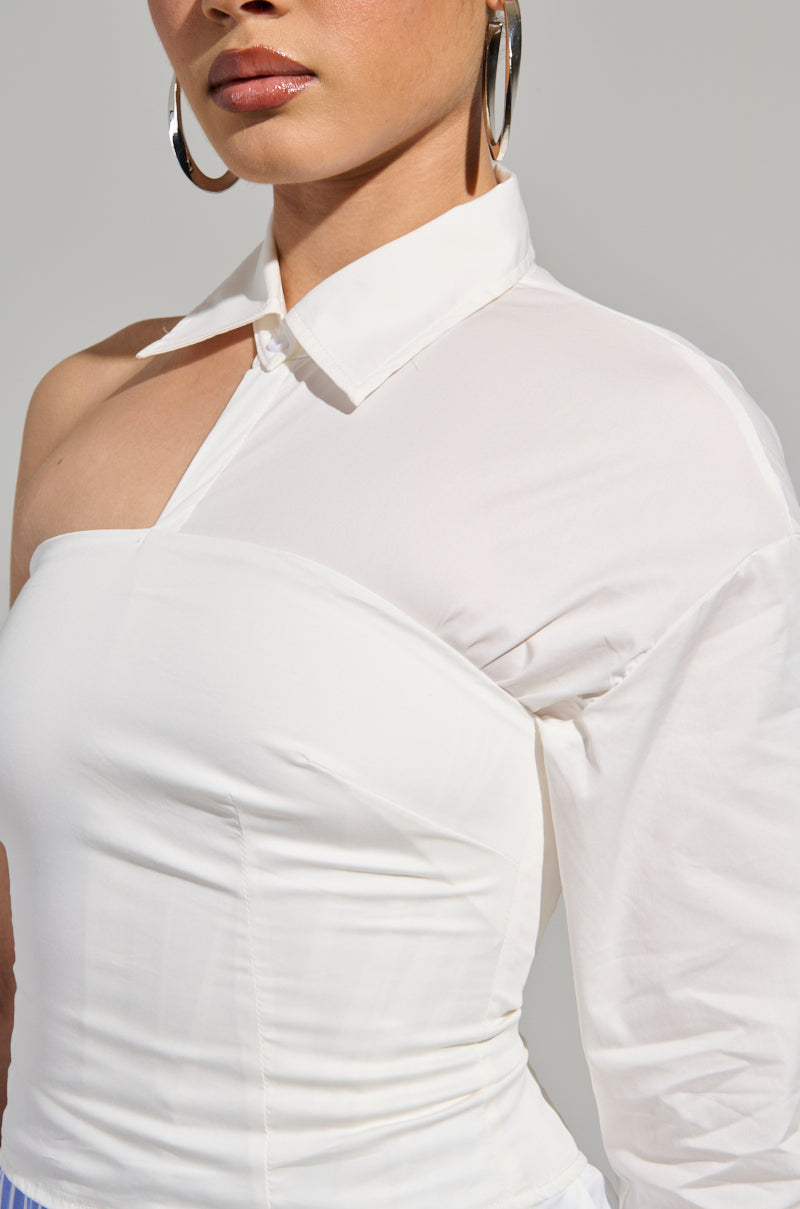 DONT LOOK AT ME ASYMMETRICAL POPLIN BLOUSE