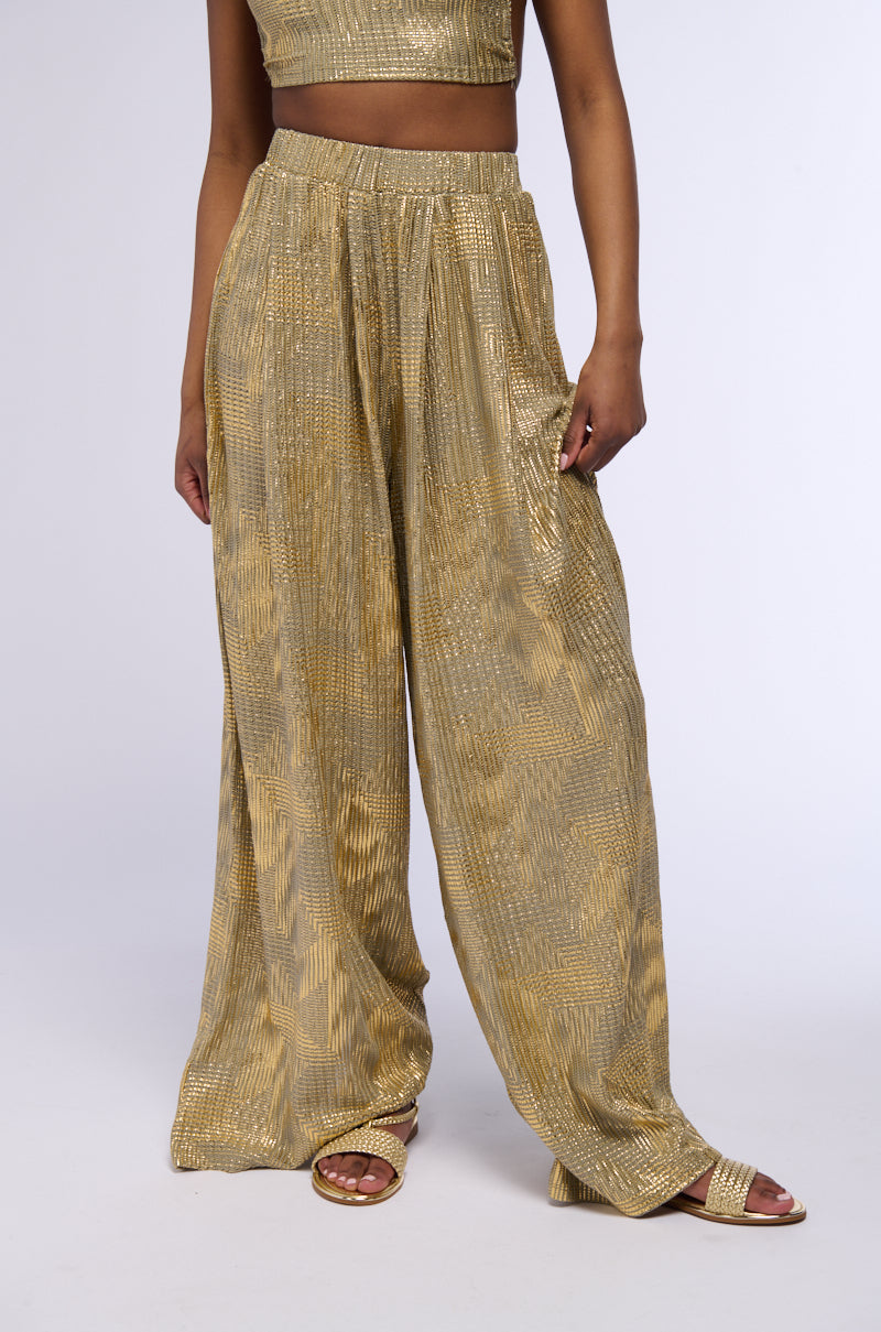 JUST LIKE MAGIC METALLIC KNIT WIDE LEG PANT IN GREEN MULTI