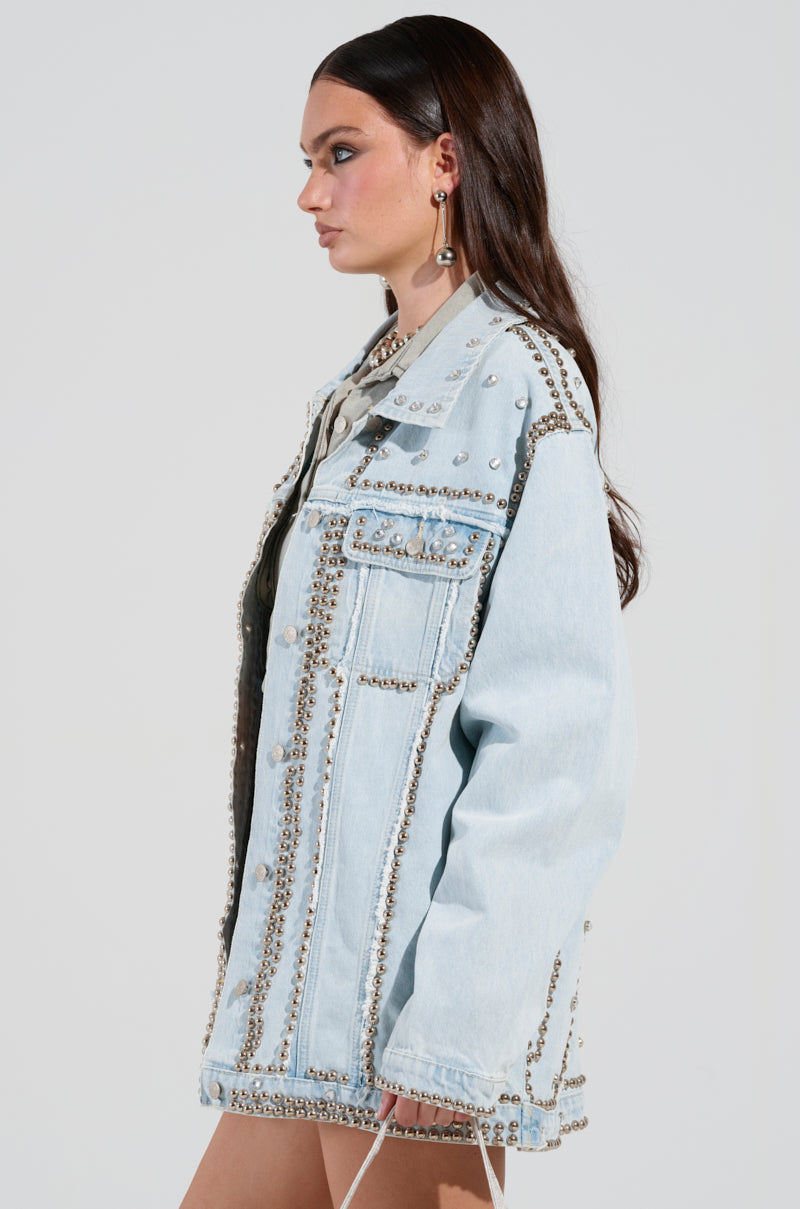 GAME TIME EMBELLISHED LONGLINE DENIM JACKET