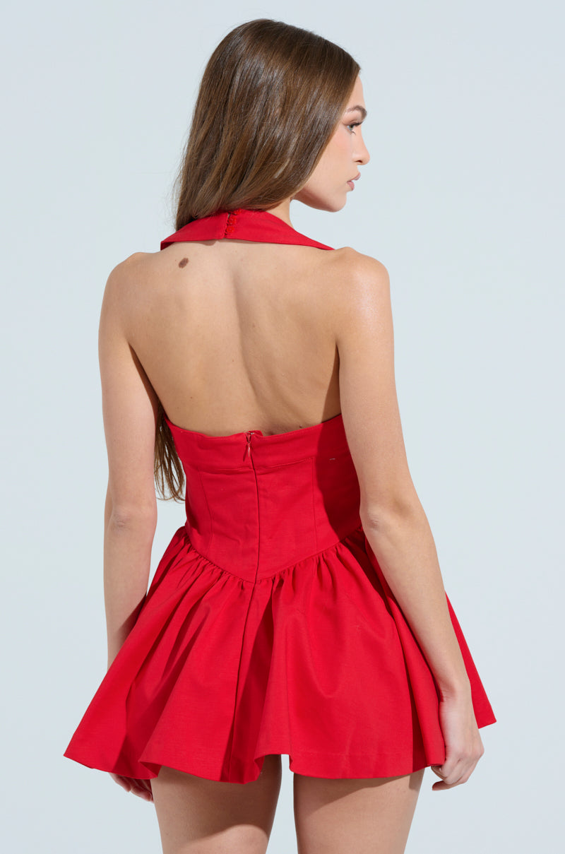 ROSALIA STRETCH LINEN MINI DRESS IN RED