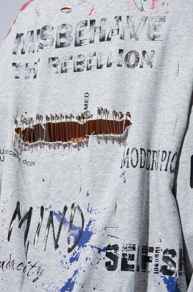 THAT GIRL IS POISON DISTRESSED CREW NECK SWEATSHIRT