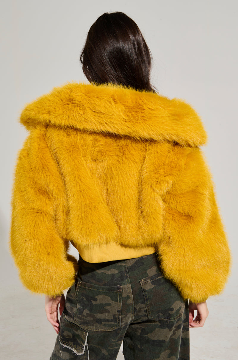 DREW FAUX FUR BOMBER IN YELLOW