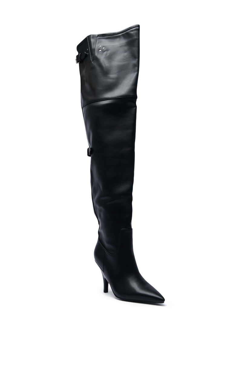 AZALEA WANG BACKER BLACK KITTEN HEEL OVER THE KNEE BOOT