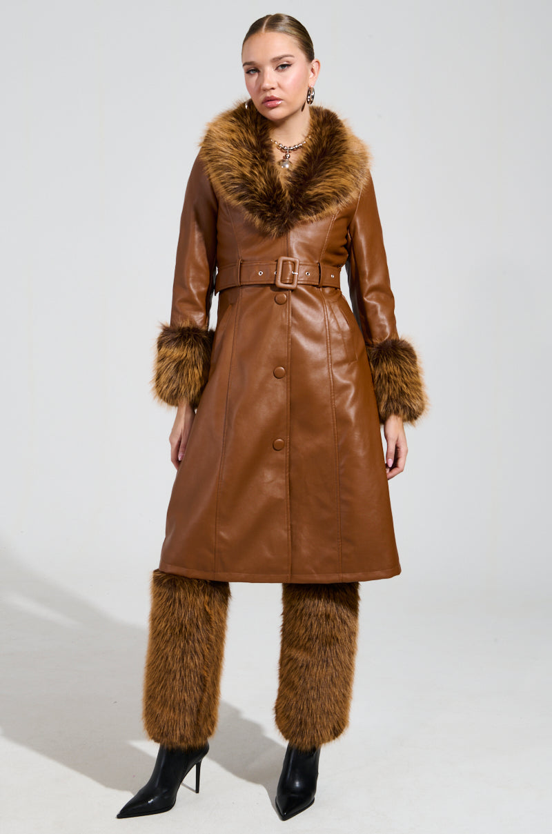 KAYA FUR LINED TRENCH IN TAN