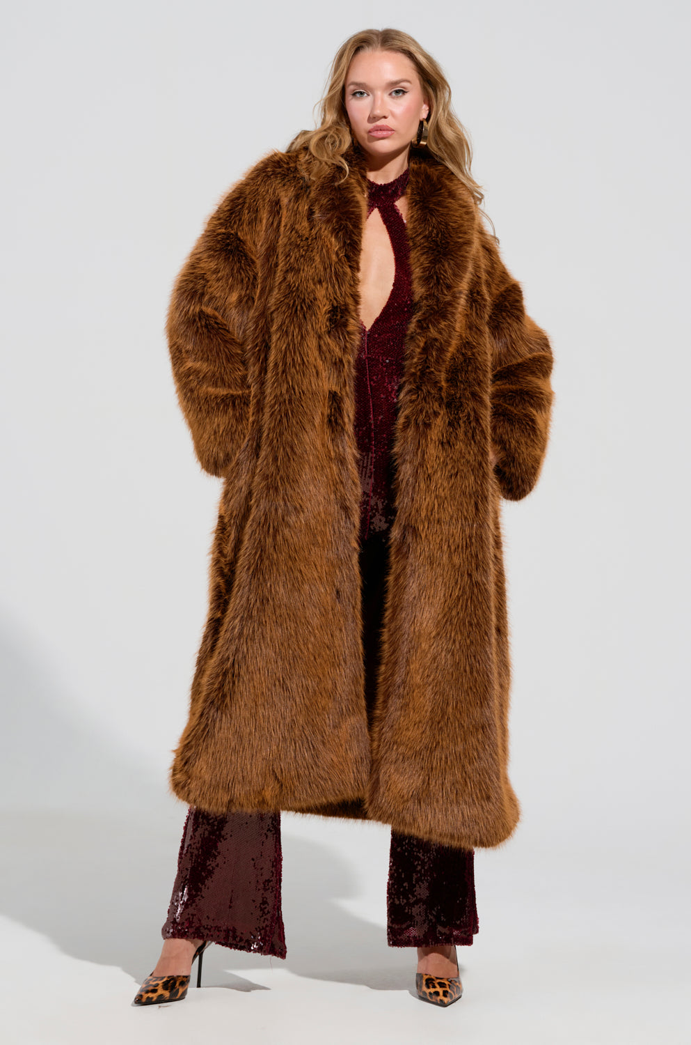 DAYANNE FAUX FUR TRENCH IN BROWN