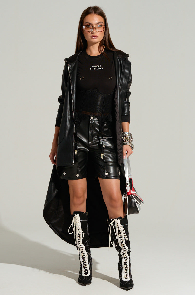 LERAY FAUX LEATHER BERMUDA SHORTS IN BLACK