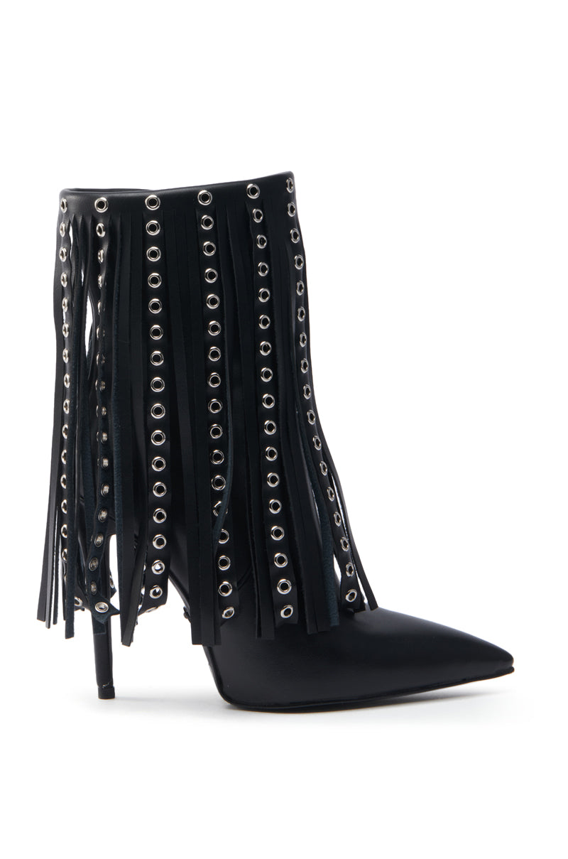 AZALEA WANG STERLING BLACK FRINGE STILETTO BOOTIE