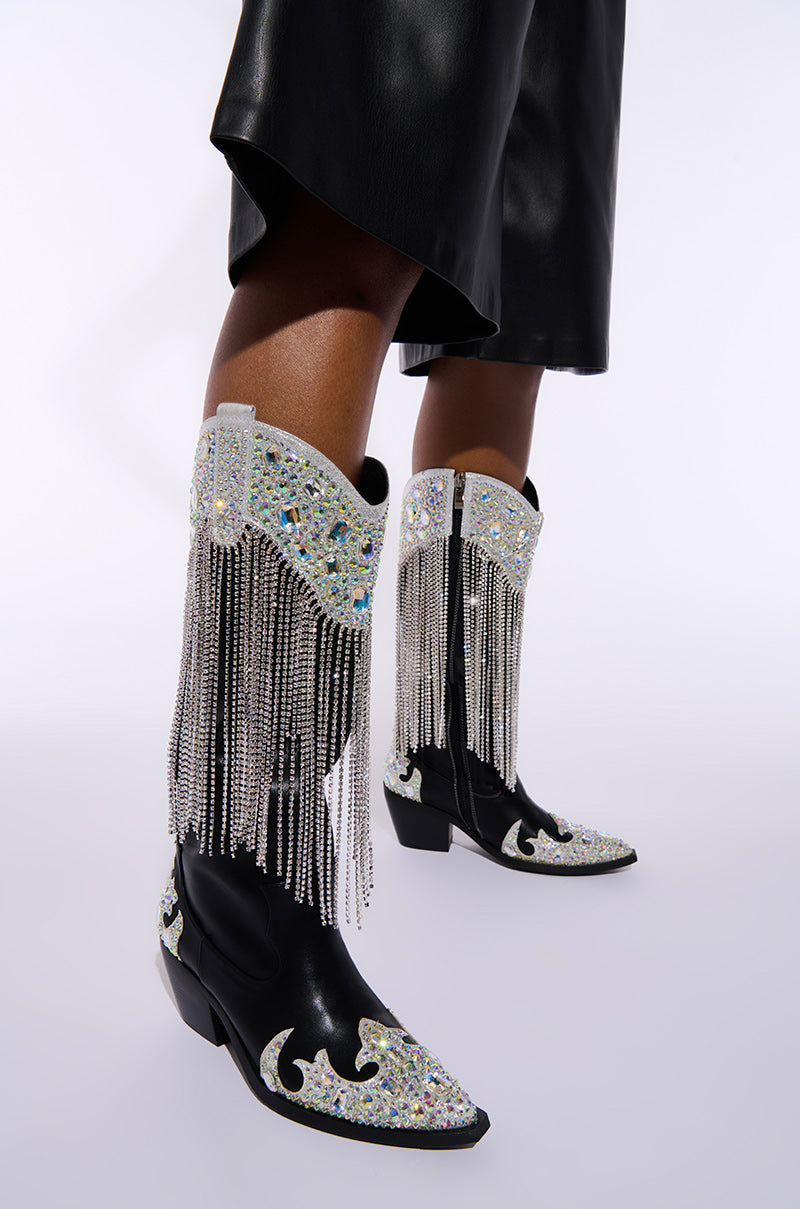 AZALEA WANG TEMPTRESS BLACK EMBELLISHED COWBOY BOOT