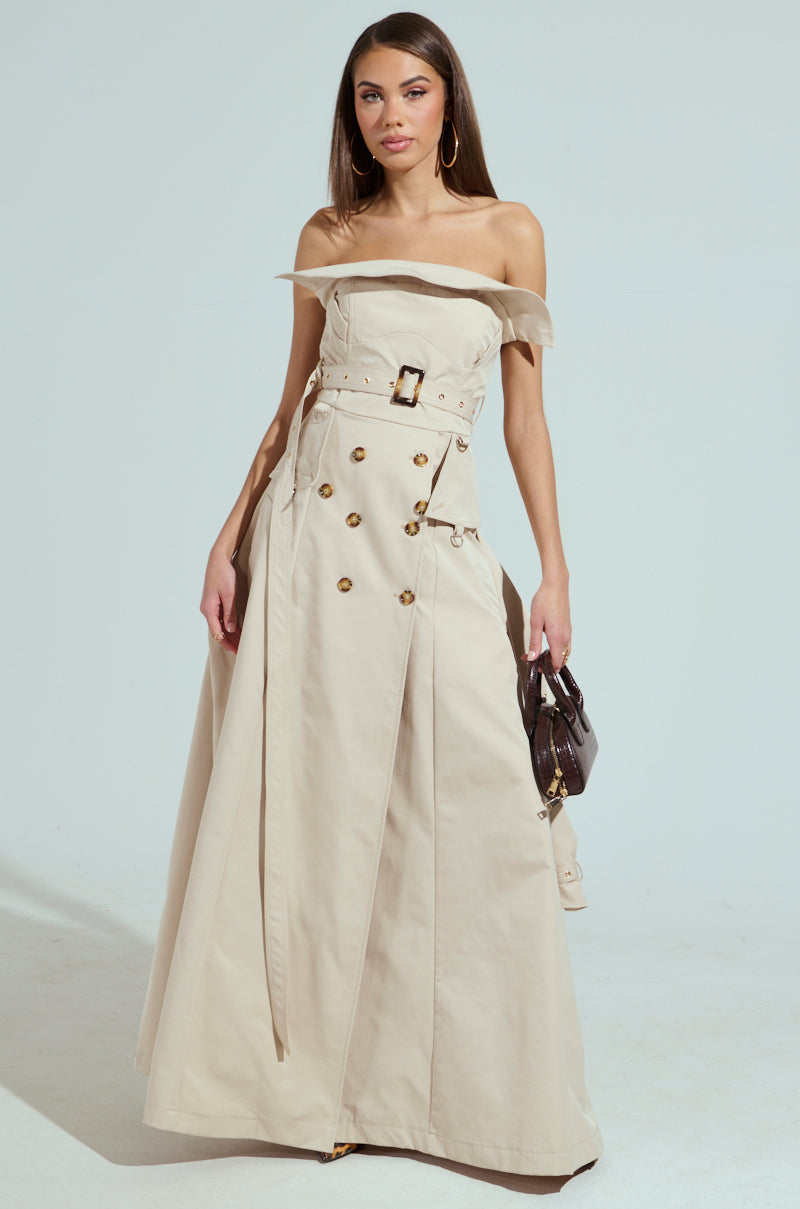 STRAPLESS TRENCH MAXI DRESS