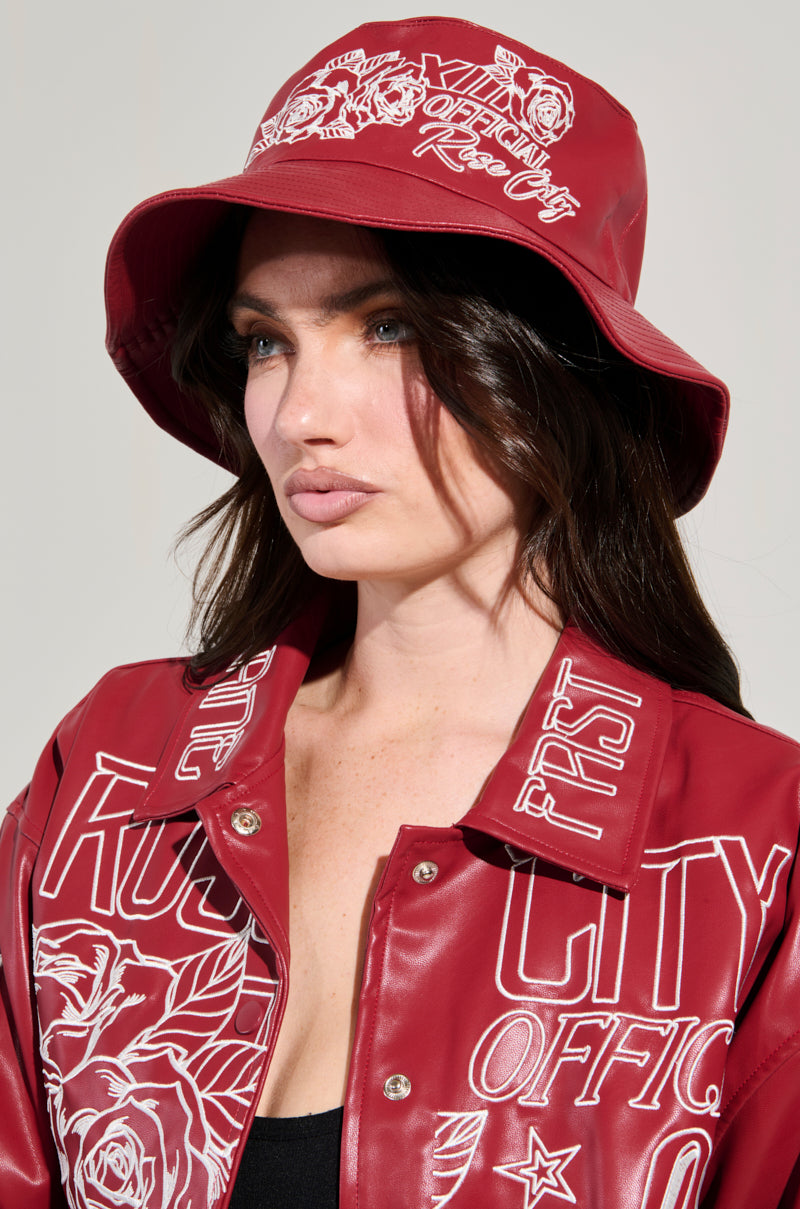 ROSE CITY EMBROIDERED PU BUCKET HAT