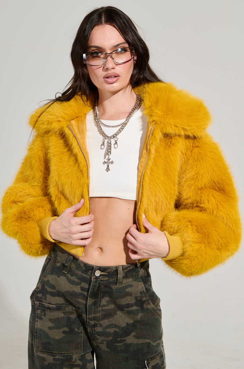 DREW FAUX FUR BOMBER IN YELLOW