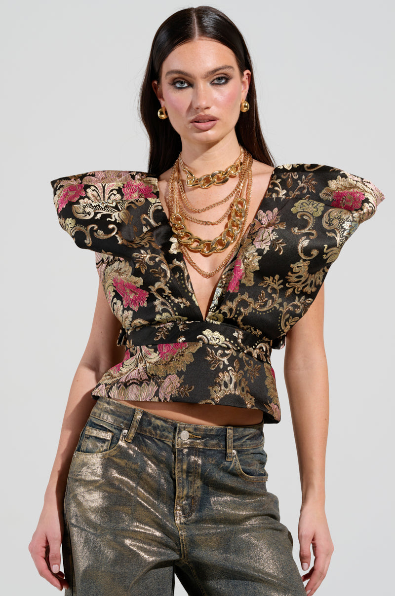 GET MY CLOSE UP FLORAL BROCADE BLOUSE